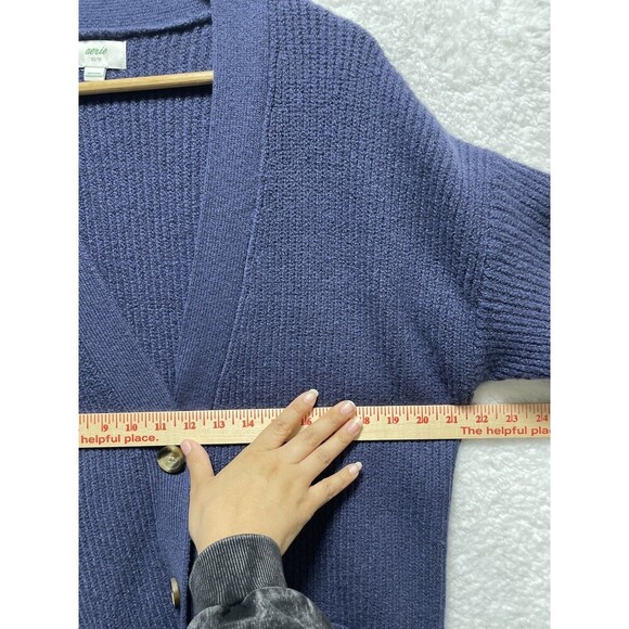 Aerie XS Women's Blue Button-Up Cardigan Sweater with Pockets Balloon Sleeve - Picture 8 of 9